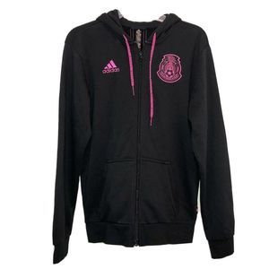 NWT Adidas Mexico Soccer Futbol 3 Stripe Hoodie Track Jacket Men's S Bla…